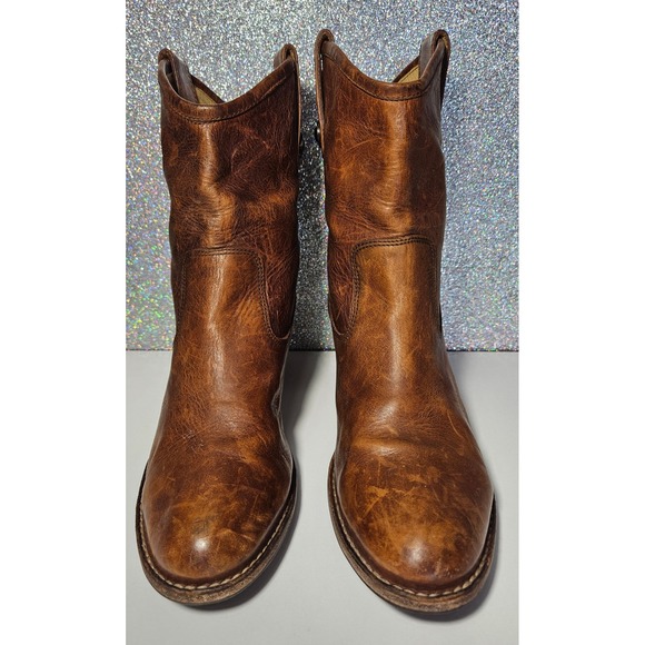 FRYE Women's Veronica Short Boots Brown Leather Western Ankle Booties Size 9.5B - Picture 3 of 8